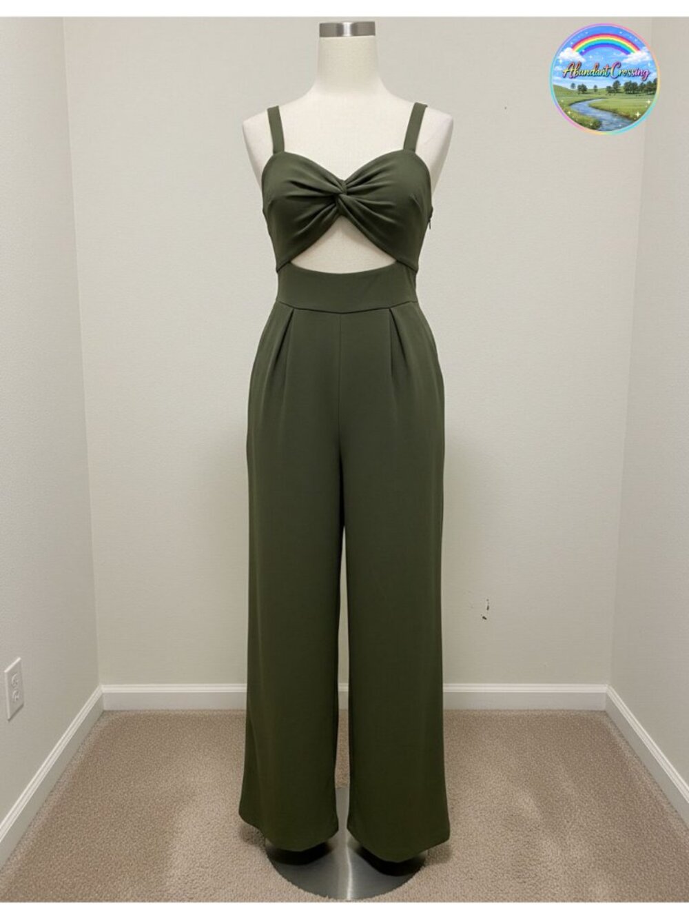 Womens V Neck Sleeveless Wide Leg Jumpsuit Twist Front Pockets